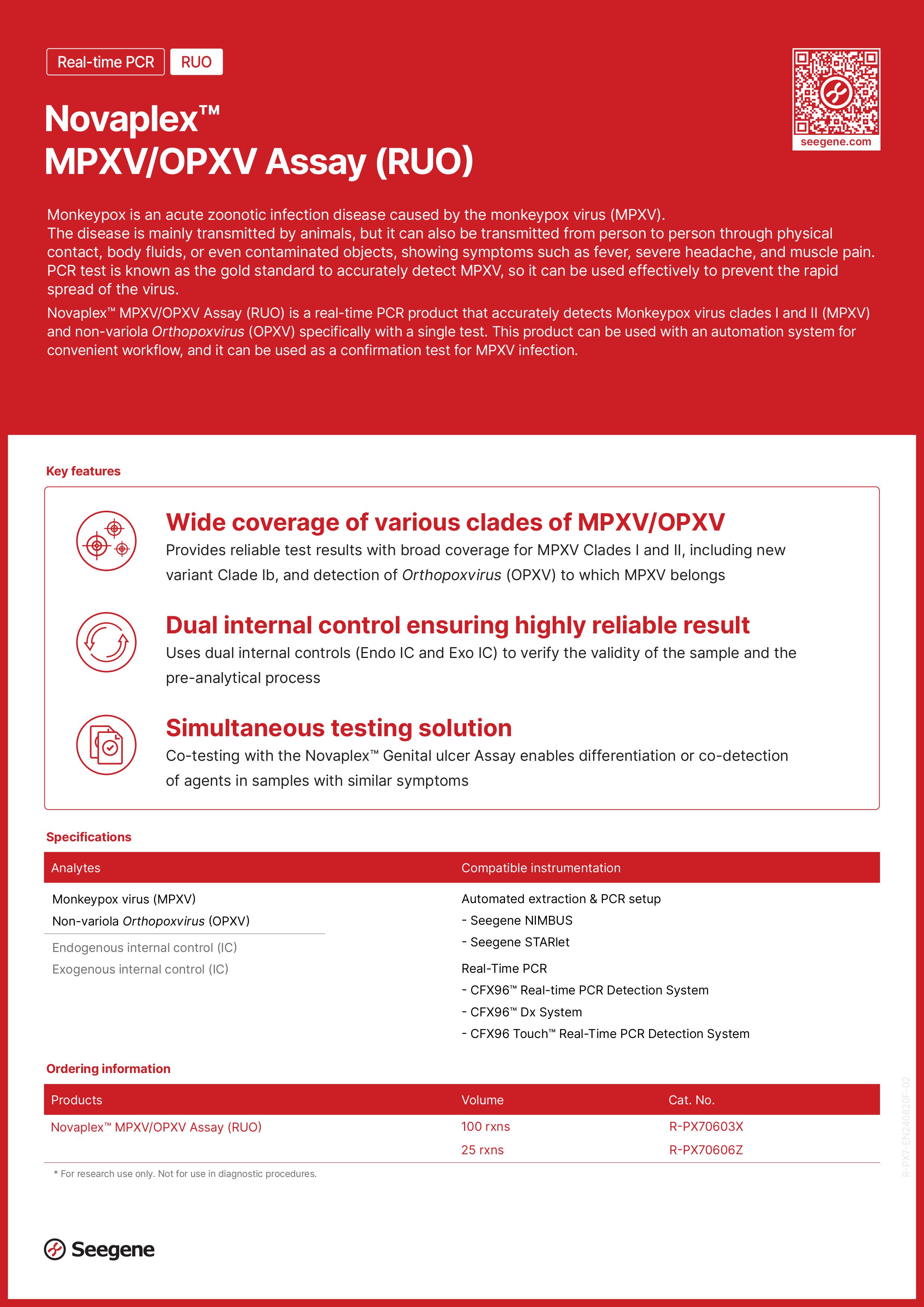 Novaplex&trade; MPXV/OPXV Assay (RUO)